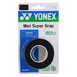 Yonex Overgrip Wet Super Grap 0.6mm (Komfort/glatt/leicht haftend) schwarz 3er